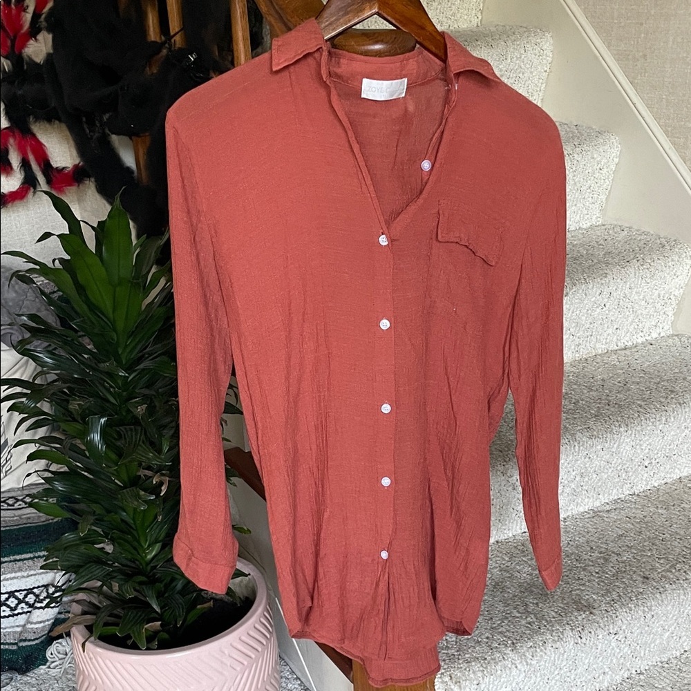 Zoye Chen Rustic Orange Fall Button-Up Shirt - image 2